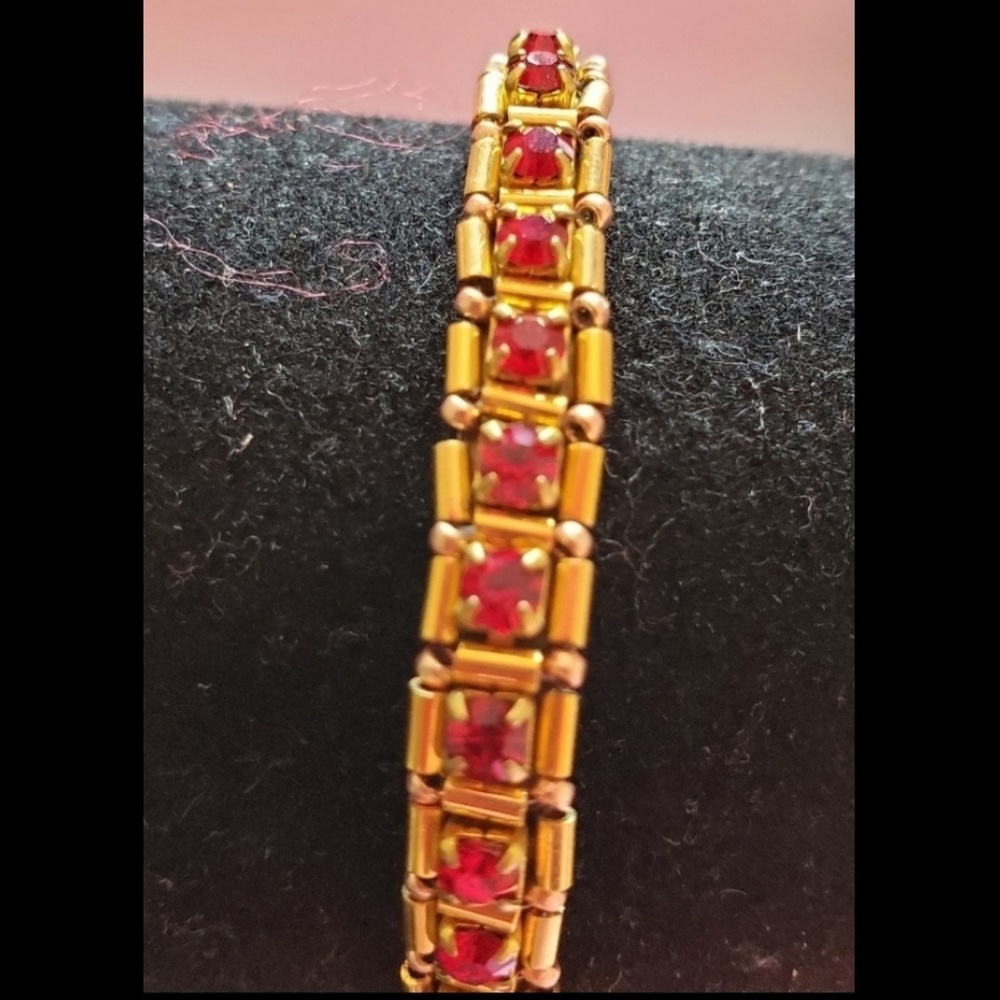Handcrafted 5 1/2” Princess Kate Red Rhinestones Bracelet